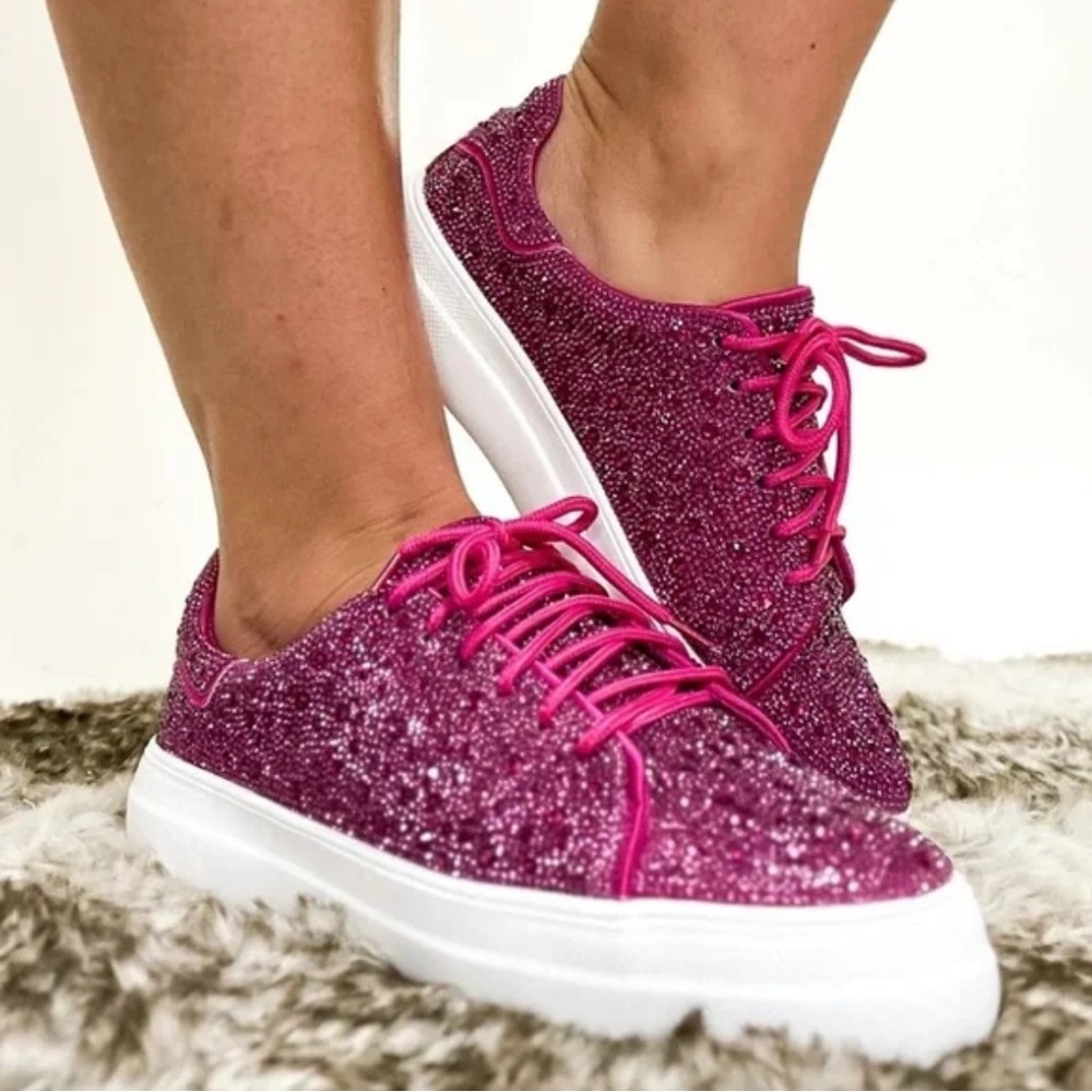 🎓NWT Heygirl by Corkys Glittery Fuchsia Sneakers